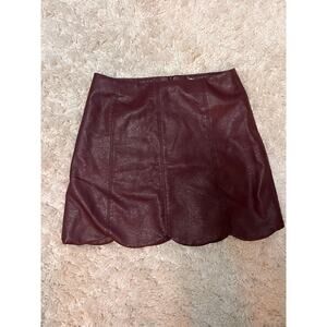 Aaron & Amber Faux Leather Scalloped Edge Mini Skirt Zipper Med Y2K Lined Preppy